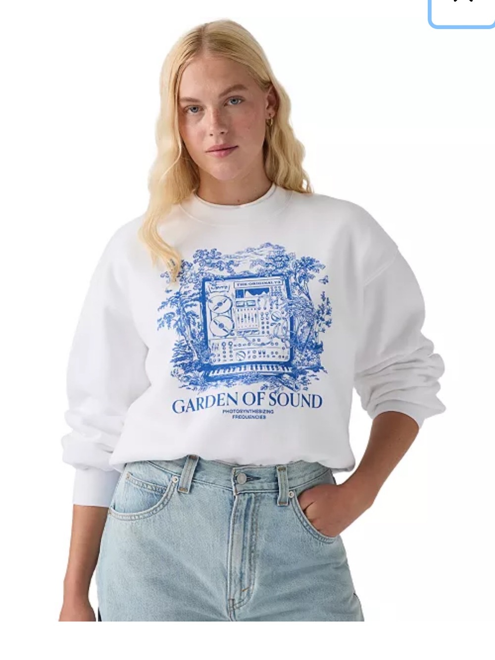 Levi's White Sweatshirt with Blue 'Garden of Sound' Graphic